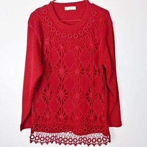 Yuxtan red crocheted over lay sweater size L